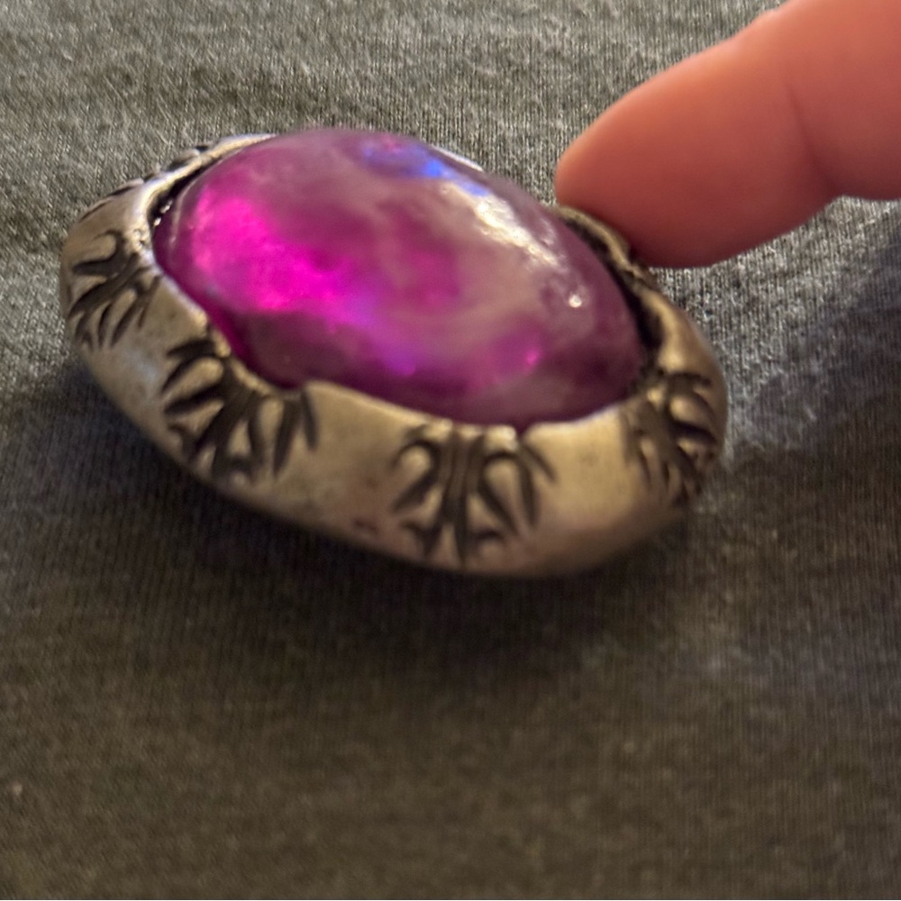 Silver w/ Purple Cabochon VTG Brooch - Picture 9 of 13